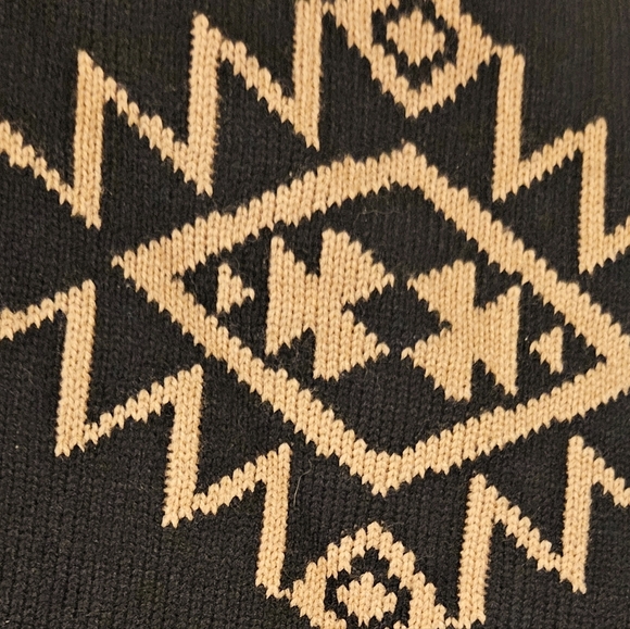 Southwestern Aztec Boho Tassel Reversible sweater vest black tan cream size M - Picture 9 of 11